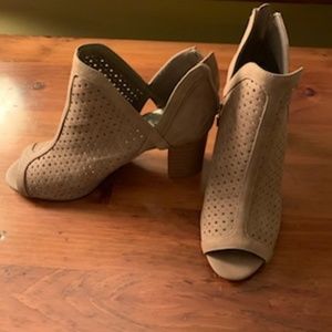 Tan peep toe booties/heels by ANA